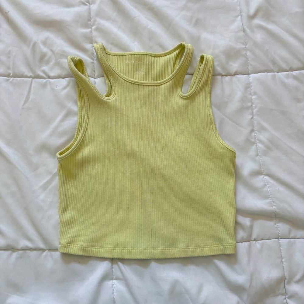 American Eagle Lime Yellow Ribbed Cutout Tank Top Small Beachy Streetwear Summer